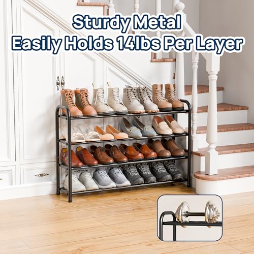 ENJOYBASICS 4 Tier Expandable Shoe Rack for Closet, Free Standing Metal Shoe Shelf Storage Organizer Holder 16 Pairs, Adjustable Width Shoe Rack for Entryway Small Space, Black - size: 4 Tier (8-16 Pairs)