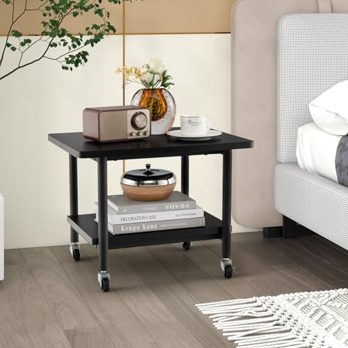Tangkula Printer Stand with Storage, Under Desk Printer Table with 4 Wheels & Locking Mechanism, 2-Tier Rolling End Table Storage Rack for Bedroom, Living Room, Study - color: Black