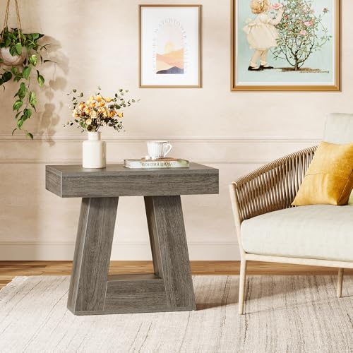 Tribesigns 24" Modern Side Table, 2-Tier Narrow Wooden End Table with Trapezoid Base, Farmhouse Small Nightstand for Living Room, Bedroom (1, Gray) - color: Grey