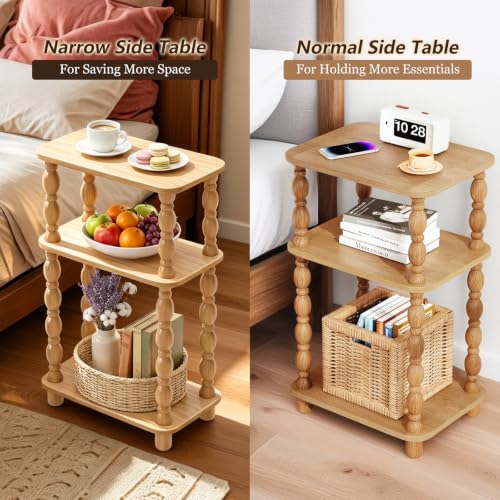 Small Side Table, 3-Tier End Table, Natural Wood | Farmhouse Style, Modern Accent, Narrow Design for Small Spaces, Bedroom & Living Room - color: Natual Wood, size: Standard