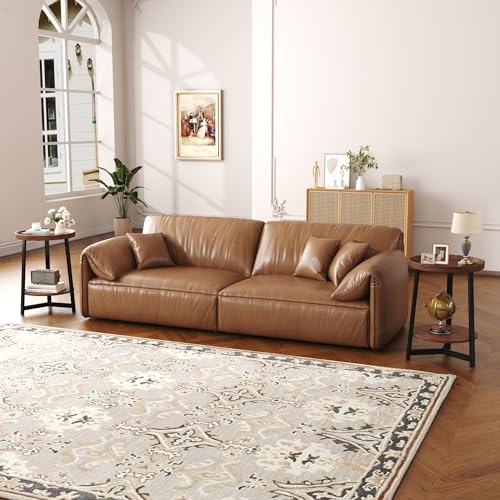 Industrial 2 Tier Round Side Table with Storage Shelf,Accent Tray End Table with Triangular Metal Support, Nightstand Bedside Sofa Table for Living Room, Bedroom, Balcony, Cherry - color: Cherry, style: No Charging Station