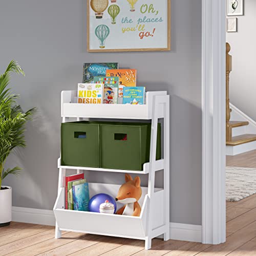 RiverRidge Folding Storage Bins - 2-pack of 10in Tall Olive Cubes | Fabric Bins, Set of 2 Storage Cubes, Cut-out Handles, Playroom Closet Organizer, Collapsible Cubby with Bottom Board Insert - color: 2 Olive 10in H Bins