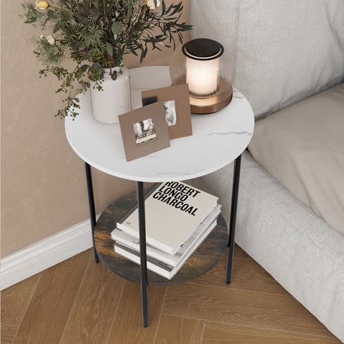 End Tables Living Room - Sturdy SideTable with Metal Frame, Modern Small Sofa & Bedside Table,Multi-Functional Round Coffee Table for Bedroom, Balcony, Sofa, Gym,Office