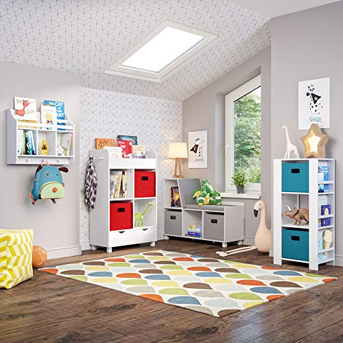 RiverRidge Folding Storage Bins - 2-pack of 10in Tall Turquoise Cubes | Fabric Bins, Set of 2 Storage Cubes, Cut-out Handles, Playroom Closet Organizer, Collapsible Cubby with Bottom Board Insert - color: 2 Turquoise 10in H Bins