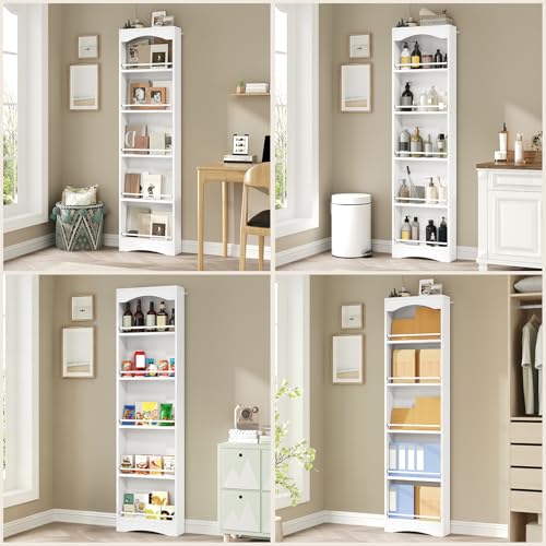 YATINEY Tall Narrow Shoe Rack, Vertical Behind Door Shoe Organizer, White | Wooden Skinny Shoe Shelf with Open Storage for Small Spaces, 6-tier Shoe Storage for Standing Shoes, Space Saving