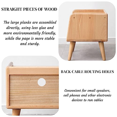 Bedside Table - 100% Solid Oak Wood Nightstand - Small Nightstand with Open Design - Small Side End Table for Bedroom Living Room, Easy Assembly (Natural Color) - color: Natural Color
