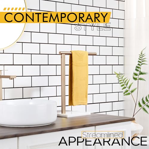 KOKOSIRI Hand Towel Rack Free Stand Towel Holder with Steady Marble Base for Bathroom Vanity Countertop, Champagne Bronze Stainless Steel 15.7'' Height THS0006-CPG - color: Champagne Bronze, size: 1-Bar