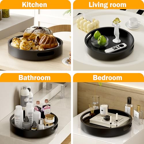 Lazy Susan Organizer Homerays 13 Inch Non-Skid Bamboo Lazy Susan for Kitchen Rotating Spice Rack with Handles, Wood Turntable for Kitchen Cabinet,Countertop (Black, Large) - size: 13" High Rim Black