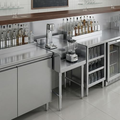 Commercial Underbar Blender Station 18.5 in. x 18 in. x 30 in. Stainless Steel Flat Top with Side Splashes NSF, Bar Prep Station with Grommet Hole for Blender Cords - size: 18 in. x 18 in.