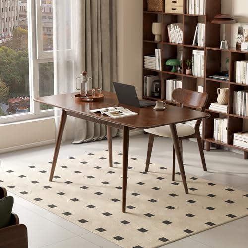 39’’-55’’ 100% Oak Extendable Dining Table, Solid Wood Folding Kitchen Table, Mid Century Modern Dinner Table for Kitchen, Apartment, Living Room (39''-55'' Walnut) - color: Walnut, size: 39''-55''