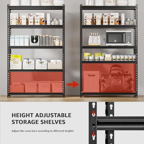 60" H x28 W x12 D: Father&I 5-Shelf-Storage-Rack Metal+Wood Garage/Kitchen Pantry Shelves Steel Utility Stand Shelving Unit Adjustable Heavy-Duty Shed Closet/Attic/Laundry Organizer, Black - size: 60 in * 28 in * 12 in Wood-5T