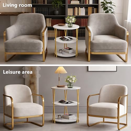 23 Inch Round Side Table 3-Tier End Table Living Room Small Patio Table Nightstands Round Coffee Table Spacious Top for Couch Bedroom 3 Storage Shelves Accent Coffee Table, Marble White - color: Marble White