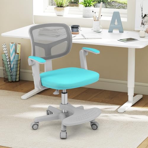 HONEY JOY Kids Desk Chair, Children Study Chair with Adjustable Height/Armrest/Footrest, Swivel Rolling Mesh Task Student Chair, Kids Computer Chair for Teens Girls Boys, Home, School, Office (Green) - color: Green