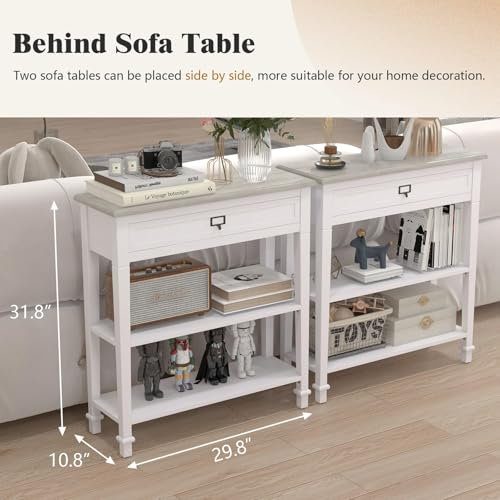 Kinpaw Narrow Console Table with Storage- White Entryway Table, Small Sofa Table with Drawer & Storage Shelf for Entryway, Hallway, Foyer, Living Room Furniture, Behind Couch, Wood - color: White-2 Shelves