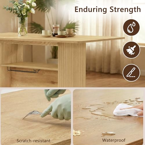 FUQARHY 63" Dining Table with Storage, Farmhouse Rectangular Kitchen Table - color: Yellow Oak