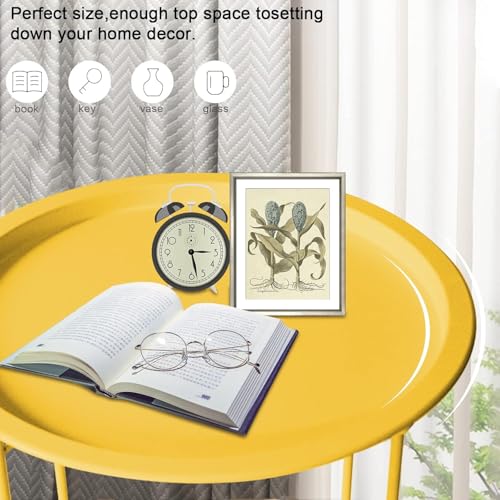 Garden 4 you Small Side Table, Round End Table, Outdoor Side Table with Metal Frame, Bedside Table for Living Room, Bedroom, Patio, Small Space, Yellow - color: Yellow