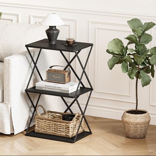 3-Tier End Table Small Side Table Tall Bedside Night Stand with Storage Sofa Side desks for Living Room Bedroom Office Bathroom Small Space Black ET-03BK - color: Black High