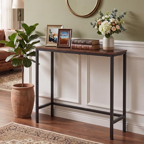 Sturdy Console Table with 98 lb Capacity, Stable Wobble-Free Design for Living Room and Entryway, Heavy Duty Metal Frame, Easy Assembly, 29.5 Inch Narrow Sofa Table, Rustic Brown