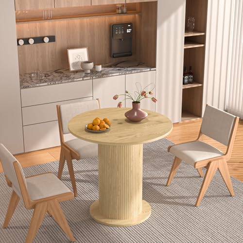 31.5 inch Round Dining Table for 2, Modern Farmhouse Kitchen Table, Small Circle Dining Tables with Wood Strip Base for Kitchen Living Room (Natural) - color: Natural