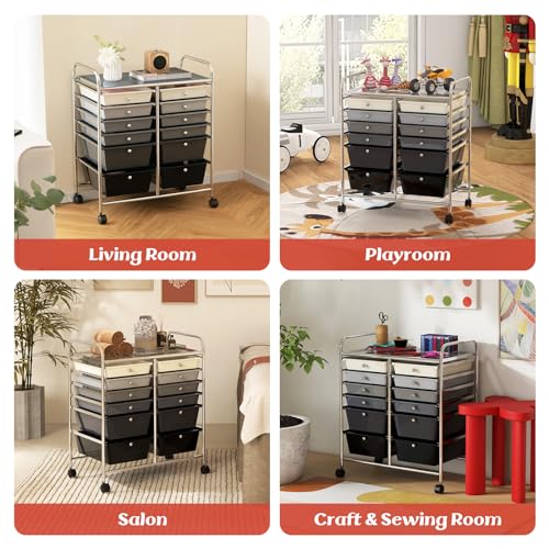 Moccha 12-Drawer Rolling Storage Cart - Utility Cart on Wheels with Lockable Casters for Craft Art Supply Paper Salon, Mobile Drawer Carts for Classroom Teacher School Office (Gradient Grey) - color: Gradient Grey, style: 12 Drawers