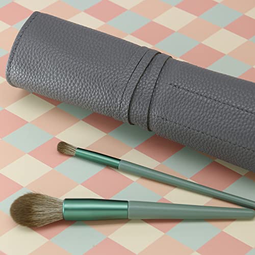 Bird&Fish Makeup Brush Case Travel, makeup brush case roll up,brush holder makeup,Holder Organizer Brushes Pouch Cosmetic Bag for Travel,Rolling Bag Storage Case PU Leather - color: New Dark Gray