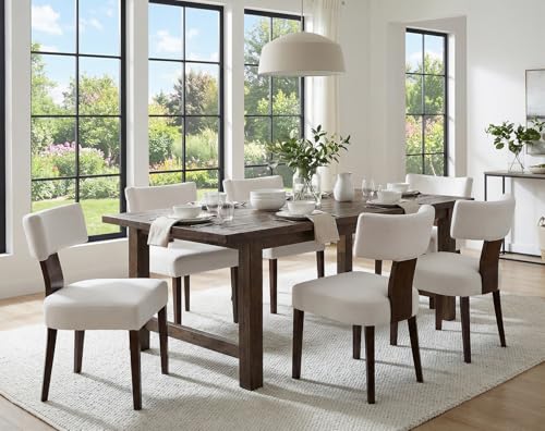 RIVOVA Set of 4 Modern Dining Chairs, Farmhouse Velvet Upholstered Dining Room Chairs Kitchen Chairs Side Armless Chairs with Curved Backrest Wood Legs, Cream - color: Cream Curved