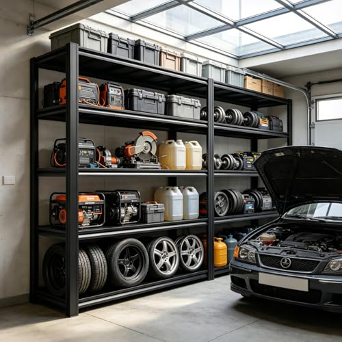 5 Tier Heavy Duty Garage Shelving Units, 5000 lbs Capacity Adjustable Metal Storage Shelves, 84" H x 55" W x 24.05" D Steel Utility Racks for Garage, Warehouse, Basement