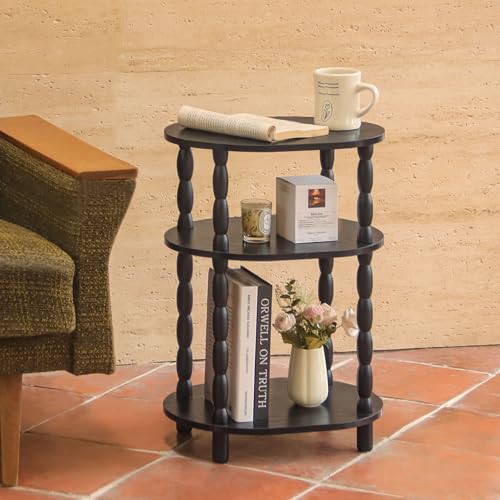 MaxSmeo Black Side Table with Charging Station, 3-Tier Small Oval End Table with USB Ports and Outlet, Modern Night Stand Wood Accent Table for Living Room, Bedroom, Black - color: Black Charging Station