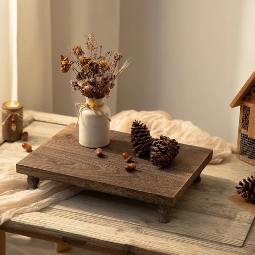 Hanobe Wooden Display Risers for Decor, Rustic White Pedestal Display Stand | 15.7'' Farmhouse Coffee Table Decor for Kitchen Centerpiece Decor, Short & Tall Footed