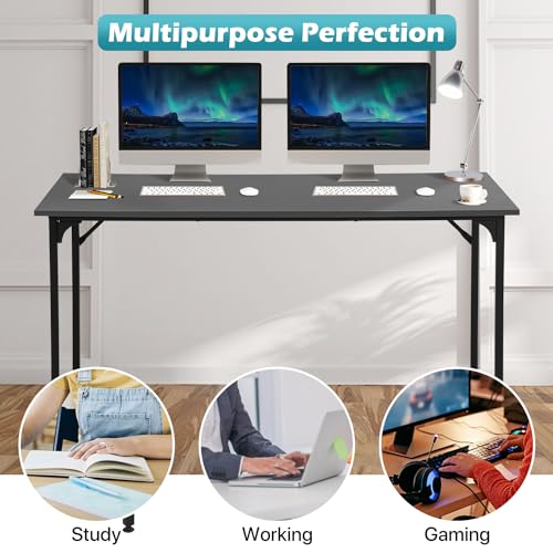 Dkelincs 47 Inch Computer Desk Home Office Desk Gaming Writing Desk Modern Simple Style Study Work Table with Metal Frame, Large Legroom, Adjustable Feet, Water-Resistant, Black - color: Black, size: 47 Inch