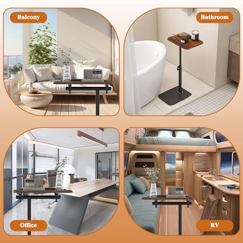 FuturelOT Sofa Couch Arm Table Tv Tray Small Bedside Table C Shaped Adjustable Height Side End Tables for Living Room, Bedroom, Bedside Walnut - color: Walnut + Black