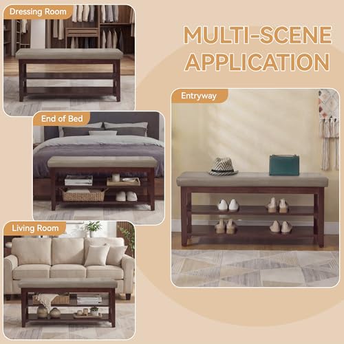 40" Faux Leather Shoe Storage Bench Entryway, Upholstered Bench with Leather Cushion, Solid Wooden 2 Tier Rack Shoe Organizer for Entry Way, Bedroom, Living Room, Grey - color: Grey