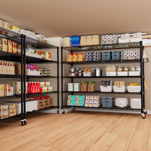 PrimeZone 5 Tier 80.7" Hx55.5 Wx24 D Wire Shelving with Wheels 3000lbs NSF Certified Storage Shelves Heavy Duty Metal Shelf Adjustable Rolling Rack Commercial Garage Restaurant Warehouse Kitchen 2Pcs - size: 55.5" W x 24" D x 80.7" H