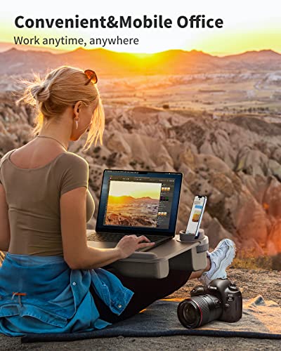 SAIJI Laptop Lap Desk with External Monitor Holder Fits Up to 17" Laptops | Lightweight Lap Tray Table Stand with Soft Leather Wrist Rest, Lap Desk with Cushion for Home Office Working On Couch & Bed - color: Light Gray