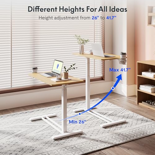 FLEXISPOT Adjustable C Table with Wheels, Mobile Snack Side End Table Sofa Couch Bedside Table Laptop Rolling Cart TV Tray Night Stand Small Space Side Table,(31.5" W x 17.7" D,Maple) - color: Maple, size: Large