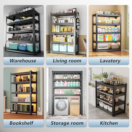 5 Tier Metal Garage Shelving, 36 Wide Heavy Duty Adjustable Garage Storage Shelves, Steel 16 Inch Deep Shelf, for Industrial, Pantry, Warehouse, Basement, Kitchen, Black 72 Inch high - size: 35.4" W x 15.8" D x 71.2" H
