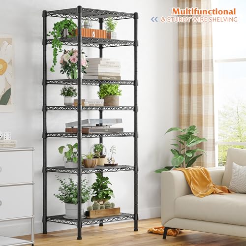 REIBII 7-Tier Metal Shelving Unit, 71’’H x 18’’W x 18’’D, 1176 LBS Weight Capacity, Adjustable Garage Shelving for Storage, Heavy Duty Shelves for Kitchen, Living Room, Bathroom etc. | 18"W x 18"D, Leveling feet, Rust-proof coating, 10-min Tool-free assem