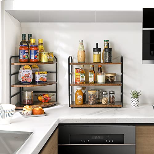 IBUYKE Kitchen Countertop Standing Storage Shelf,Set of 2,Brown TWJ001H-2 | 3-Tier Bathroom Counter Organizer Tray Countertop Storage Shelf Counter Standing Rack Cosmetic Holder - size: square, style: 2