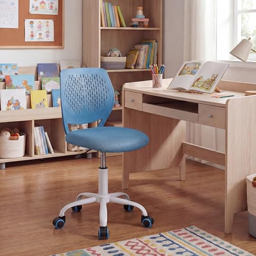 Costzon Kids Desk Chair, Armless Height Adjustable Kids Computer Chair w/Elastic Sponge Filling, Ergonomic Backrest & Sturdy 5-Point Wheels, Children Rolling Swivel Chair for Studyroom (Blue) - color: Blue
