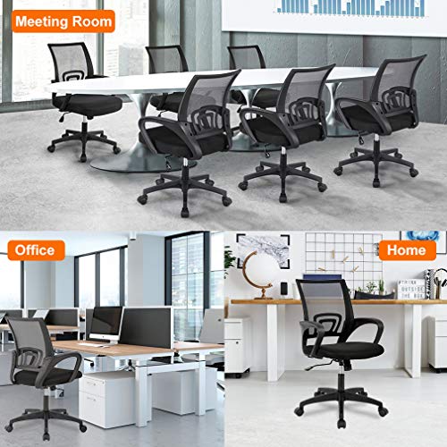 BestOffice Ergonomic Office Chair | Mid-Back Swivel Desk Chair | Black | with Lumbar Support, Adjustable Height & Breathable Backrest | Sponge Seat & Rolling Wheels | for Home, Office | Pack of 1 - color: Black, style: pack of 1