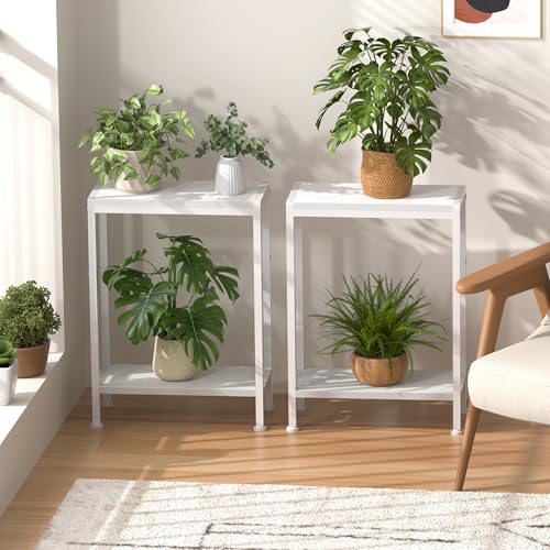 Narrow Side Table for Small Space, 2-Tier Slim End Table, Thin Nightstand, Skinny Snack Couch Table, Sofa Bedside Table, Tall Plant Stand in Living Room, Bedroom, Study, Kitchen and Balcony (White) - color: White, size: 2-Tier (7.9''D*17''W*22.8''H)