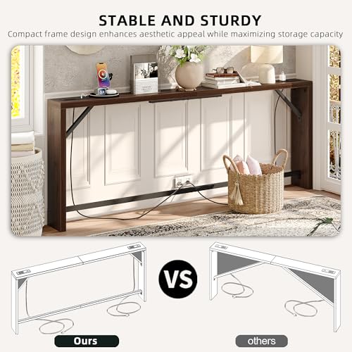 TIQLAB Sofa Table, 79 inch (1.2'' Thickness) Long Console Table Behind Couch, Narrow Entryway Table with Angled Metal Frame, Industrial Console Table, Black Walnut - color: Black Walnut, size: 79''L x 5.9''W x 31.5''H