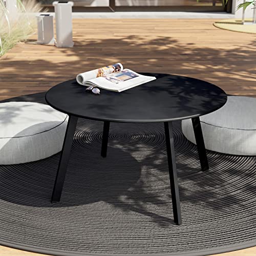 Grand Patio Round Steel Patio Coffee Table, Weather Resistant Outdoor Large Side Table, Black… - color: Black, style: 1 PC