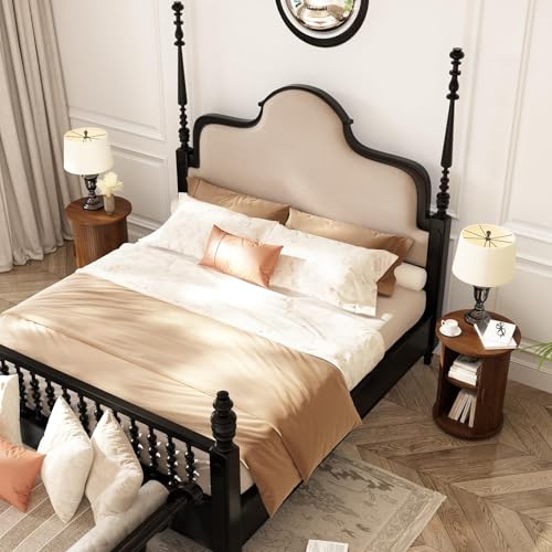 Wnutrees Round Fluted End Table, Small Accent Pedestal Side Table, Brown | Wood Nightstand with Sliding Door & 2 Tier Shelf, Bedside Unit for Living Room, Bedroom - color: Brown