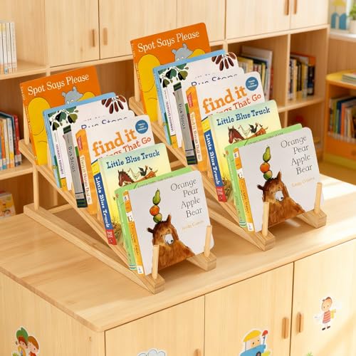 3 Pcs Bookshelf Holder, Wood Book Stand for Display 5-Tier Tabletop Small Kids Bookshelf Portable Book Rack Organizer Plate Holder for Vendor Events Art Platter Craft Show Retail Magazine Record