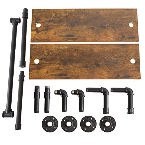 IBUYKE 2-Tiers Industrial Pipe Shelves with Towel Bar RF-TM014 | Rustic Wall Mount Bookcase,Metal Bracket Storage Wall Shelf for Bedroom, Kitchen - size: 2 Tier with Tower Bar