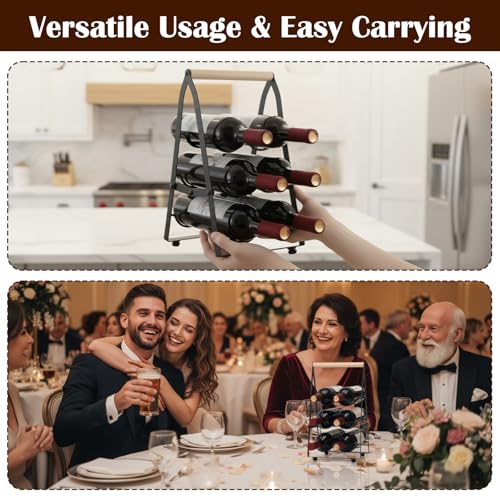 6 Bottle Wine Rack Countertop Black Metal Freestanding Wine Bottle Holder Stand Organizer for Kitchen, Cabinet, Pantry Storage, No Assembly Required