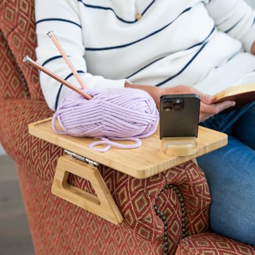 Shamrock Home Bamboo Couch Arm Table with Device Holder, Clip On Tray. for TV Dinners, Remotes, Drinks, Snacks and Small Spaces (Rectangular with Device Holder, Beige, Regular 13.75 x 9.5) - color: Beige, size: Regular 13.75 x 9.5", style: Bamboo Rectangu