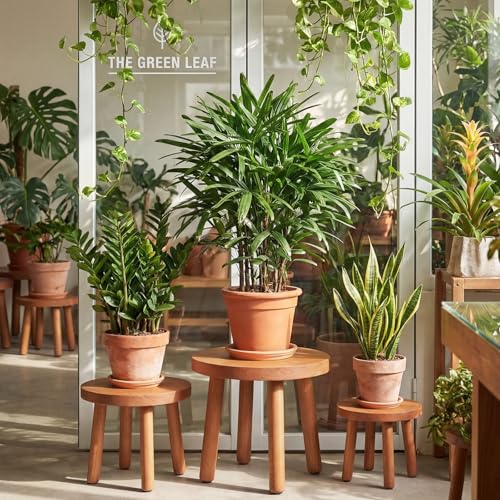 Pinkunn 3 Pcs Wood Plant Stand Indoor Plant Stand for 3-12 Inch Pots Mid-century Modern Plants Stool Plants Pot Holder Home Decor for Balcony Living Room Office Courtyard Detachable(Round Style) - style: Round Style