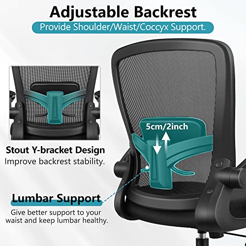 FelixKing Office Chair, Ergonomic Desk Chair Breathable Mesh Chairs Adjustable High Back Lumbar Support Flip-up Armrests, Executive Rolling Swivel Comfy Computer Chairs Home Office Black - color: Black